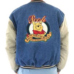 VTG 90’s DISNEY Store Winnie The Pooh Loyal True Denim Bomber Varsity Jacket