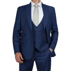 Vollmer Men's Blue Peak Lapel Three Piece Suit