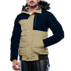Walter Mens Beige and Blue Duck Down Insulated Jacket