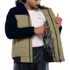 Walter Mens Beige and Blue Duck Down Insulated Jacket