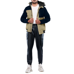 Walter Mens Beige and Blue Duck Down Insulated Jacket