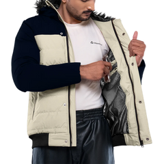 Walter Mens Cream and Blue Duck Down Insulated Jacket