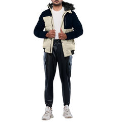 Walter Mens Cream and Blue Duck Down Insulated Jacket