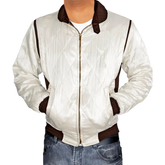 White Scorpion Satin Quilted Bomber Jacket For Men