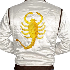 White Scorpion Satin Quilted Bomber Jacket For Men