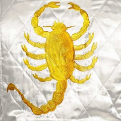 White Scorpion Satin Quilted Bomber Jacket For Men