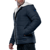 Wilfred Blue Puffer Men Sherpa Jacket with Hood