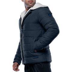 Wilfred Blue Puffer Men Sherpa Jacket with Hood