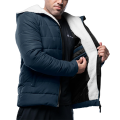 Wilfred Blue Puffer Men Sherpa Jacket with Hood