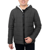 Wilfred Dark Gray Puffer Men Sherpa Jacket with Hood