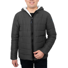 Wilfred Dark Gray Puffer Men Sherpa Jacket with Hood