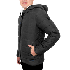 Wilfred Dark Gray Puffer Men Sherpa Jacket with Hood