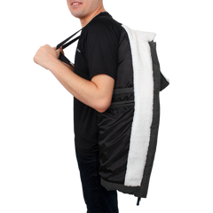 Wilfred Dark Gray Puffer Men Sherpa Jacket with Hood