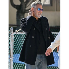 Wolves George Clooney Black Peacoat