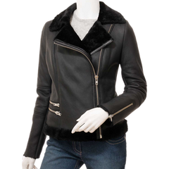 Women’s Black Shearling Biker Jacket