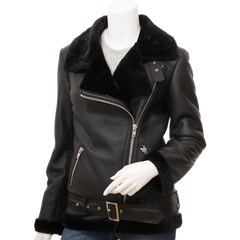 Women’s Black Shearling Biker Jacket
