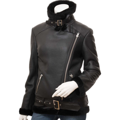 Women’s Black Shearling Biker Jacket