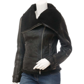 Women’s Bomber Sheepskin Leather Jacket In Black