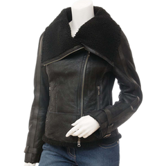 Women’s Bomber Sheepskin Leather Jacket In Black