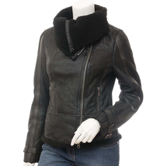 Women’s Bomber Sheepskin Leather Jacket In Black