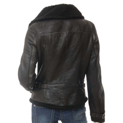 Women’s Bomber Sheepskin Leather Jacket In Black