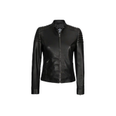 Women Cafe Racer Black Leather Jacket