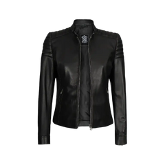 Women Cafe Racer Black Leather Jacket