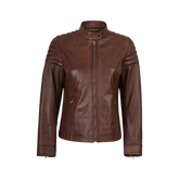 Women's Cognac Brown Cafe Racer Leather Jacket