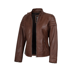 Women's Cognac Brown Cafe Racer Leather Jacket