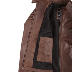 Women's Cognac Brown Cafe Racer Leather Jacket