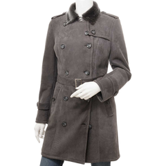 Women’s Grey Shearling Trench Coat