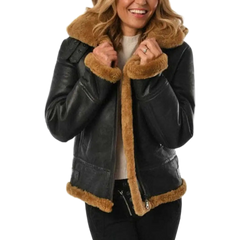 Women’s Hoodie RAF Aviator B3 Sheepskin Real Shearling Leather Bomber Jacket