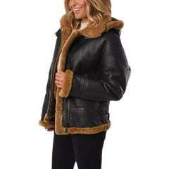 Women’s Hoodie RAF Aviator B3 Sheepskin Real Shearling Leather Bomber Jacket