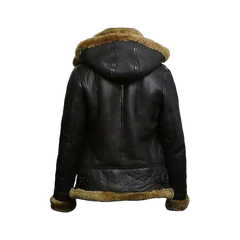 Women’s Hoodie RAF Aviator B3 Sheepskin Real Shearling Leather Bomber Jacket