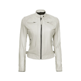 Women Off White Diamond Moto Style Real Leather Jacket