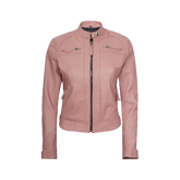 Women Pink Diamond Cafe Racer Real Leather Jacket