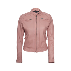 Women Pink Diamond Cafe Racer Real Leather Jacket