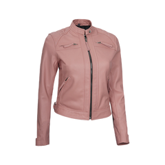 Women Pink Diamond Cafe Racer Real Leather Jacket