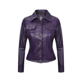 Women Purple Trucker Leather Jacket