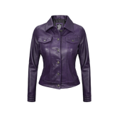 Women Purple Trucker Leather Jacket