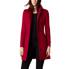 Women Red 3/4 Length Wool Coat