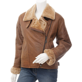 Women’s Tan Bomber Sheepskin Leather Jacket