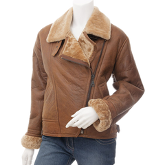 Women’s Tan Bomber Sheepskin Leather Jacket
