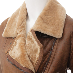 Women’s Tan Bomber Sheepskin Leather Jacket
