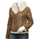 Women’s Tan Bomber Sheepskin Leather Jacket