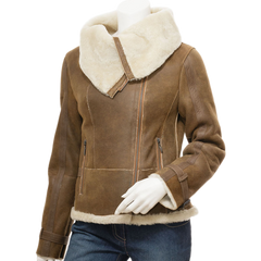 Women’s Tan Bomber Sheepskin Leather Jacket