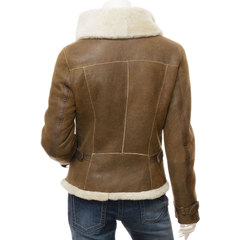 Women’s Tan Bomber Sheepskin Leather Jacket