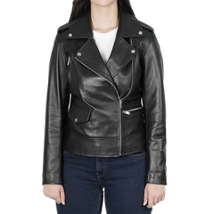Women's Asymmetrical Black Real Leather Biker Jacket