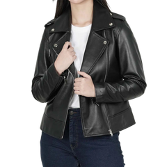 Women's Asymmetrical Black Real Leather Biker Jacket
