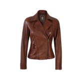 Women's Asymmetrical Cognac Brown Leather Jacket